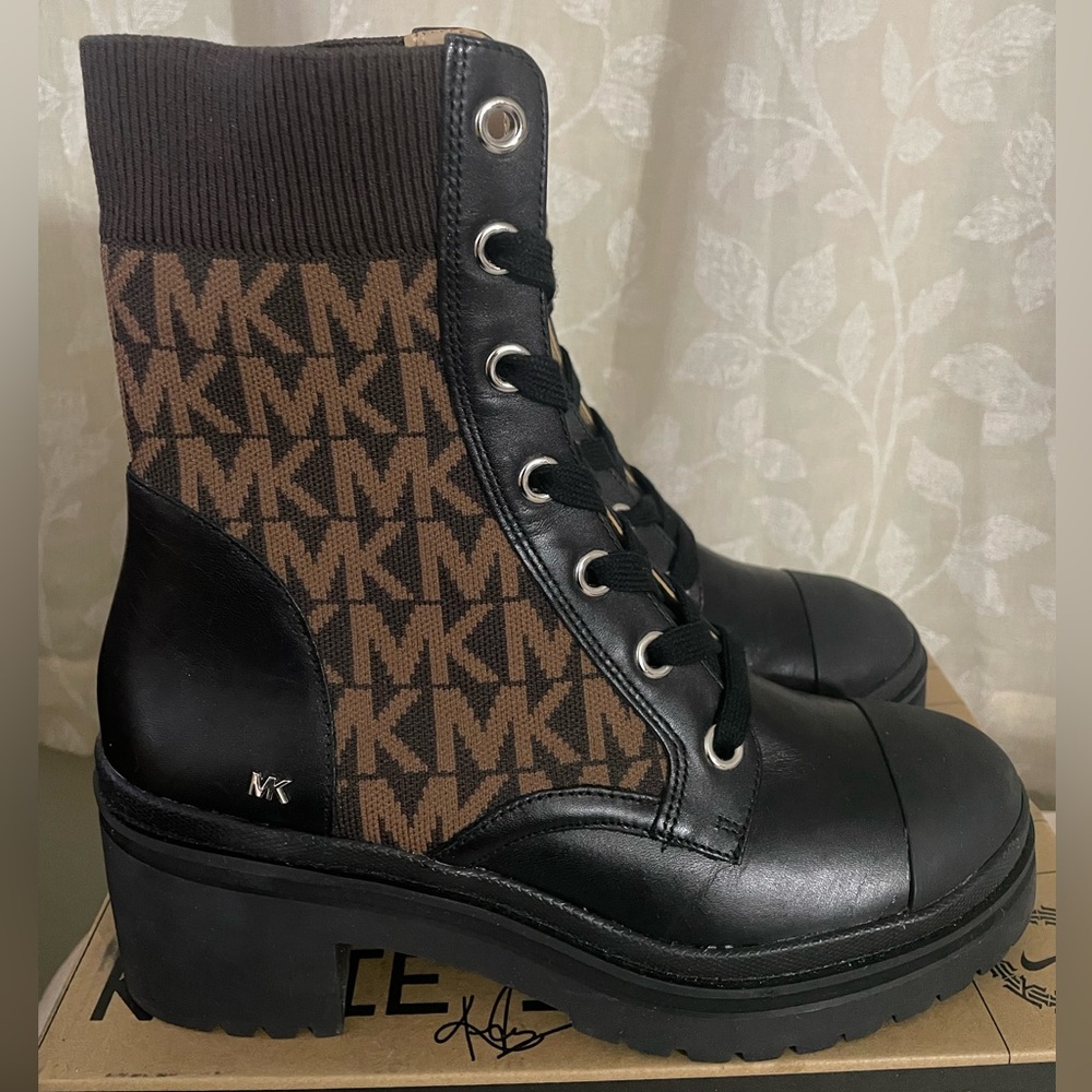 Michael Kors Monogram Combat Boots (Size 8)